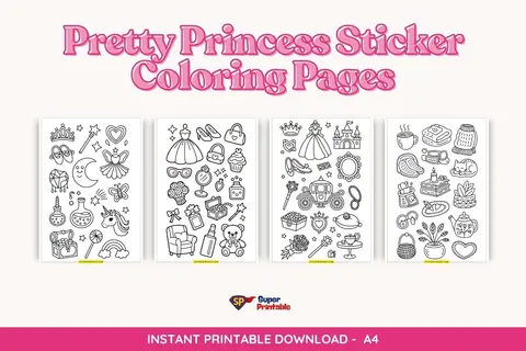 Pretty Princess Sticker Coloring Pages
