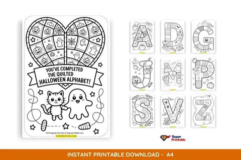 Quilted Halloween Alphabet Coloring Pages for Kids