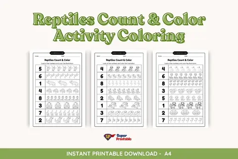 Reptiles Count & Color Activity Coloring