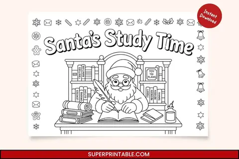 24 Santa’s Study Time Coloring Bookmarks