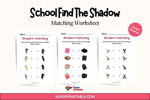 School Find The Shadow Matching Worksheet