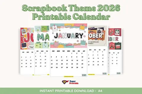 Scrapbook Theme 2026 Printable Calendar