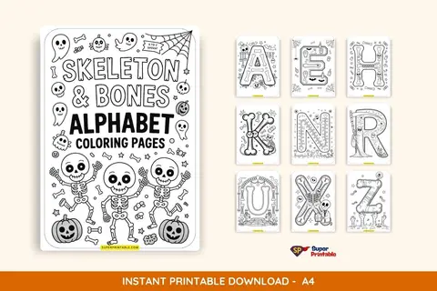 Skeleton & Bones Alphabet Coloring Pages