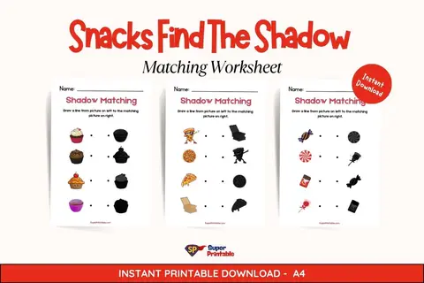 Snacks Find The Shadow Matching Worksheet Feature Image