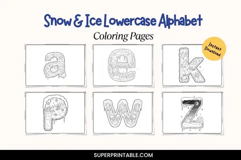 Snow & Ice Lowercase Alphabet Coloring Pages Feature Image