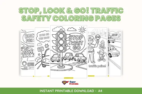 Stop, Look & Go! Traffic Safety Coloring Pages