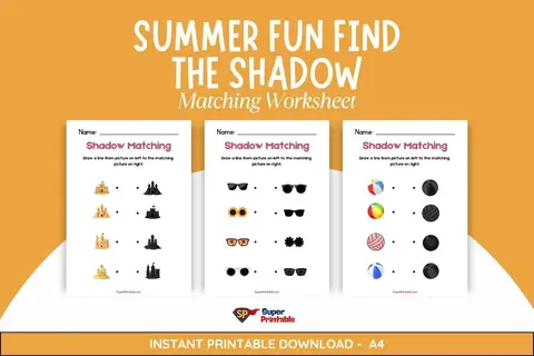 Summer Fun Find The Shadow Matching Worksheet Feature Image