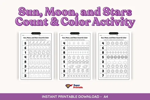 Sun, Moon, and Stars Count & Color Activity