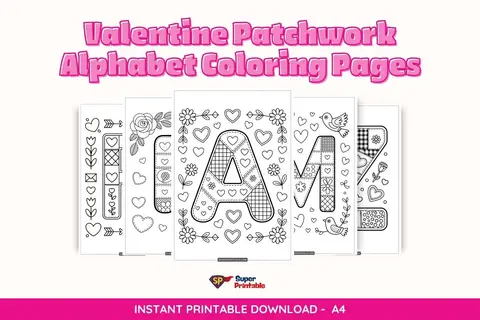 Valentine Patchwork Alphabet Coloring Pages