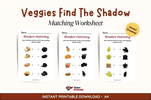 Veggies Find The Shadow Matching Worksheet