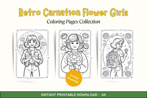 10+ Retro Carnation Flower Girls Coloring Pages Feature Image