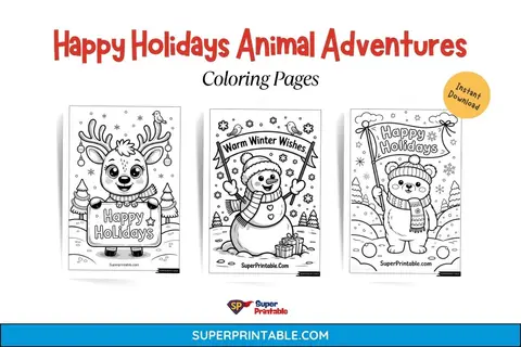 12+ Happy Holidays Animal Adventures Coloring Pages