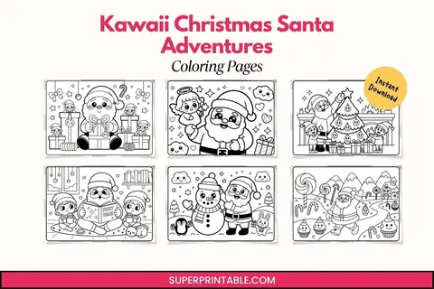 15+ Kawaii Christmas Santa Adventures Coloring Pages Feature Image