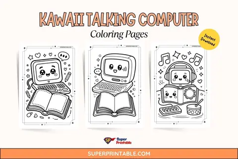 15+ Kawaii Talking Computer Coloring Pages