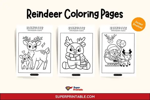 60 Reindeer Coloring Pages Feature Image