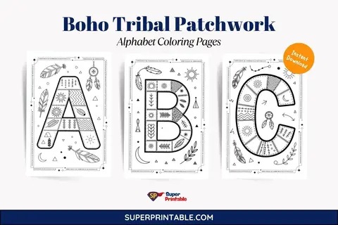 Boho Tribal Patchwork Alphabet Coloring Pages Feature Image
