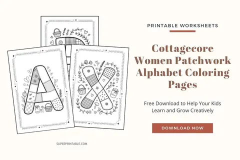 Cottagecore Women Patchwork Alphabet Coloring Pages Feature Image