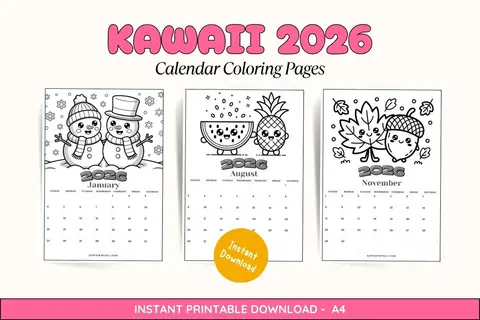 Kawaii 2026 Calendar Coloring Pages Feature Image