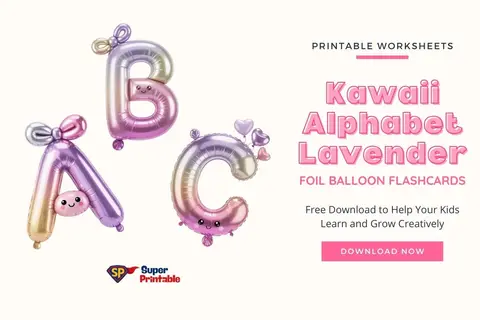 Kawaii Alphabet Lavender Foil Balloon Flashcards 