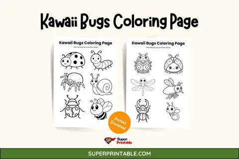 Kawaii Bugs Coloring Page Feature Image