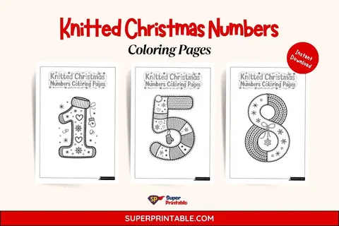 Knitted Christmas Numbers Coloring Pages