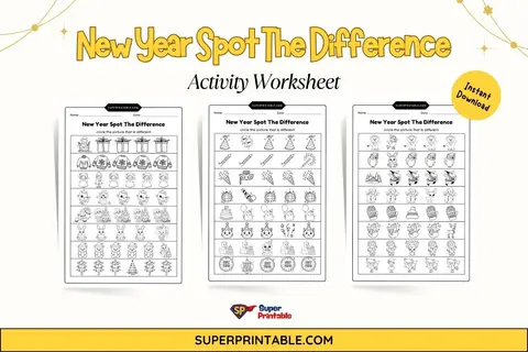 New Year Spot The Difference Activity Worksheet