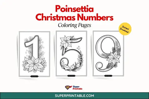 Poinsettia Christmas Numbers Coloring Pages Feature Image