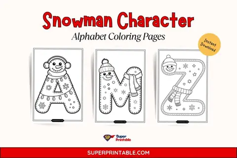 Snowman Character Alphabet Coloring Pages Feature Image