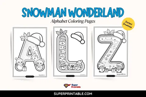 Snowman Wonderland Alphabet Coloring Pages Feature Image
