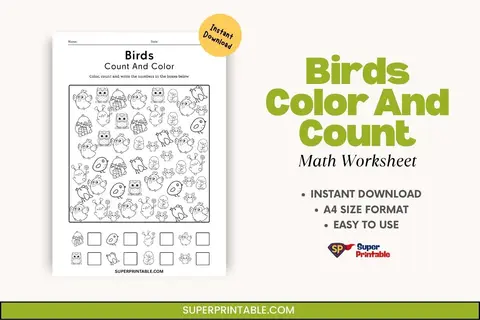 Birds Color And Count Math Worksheet Feature Image