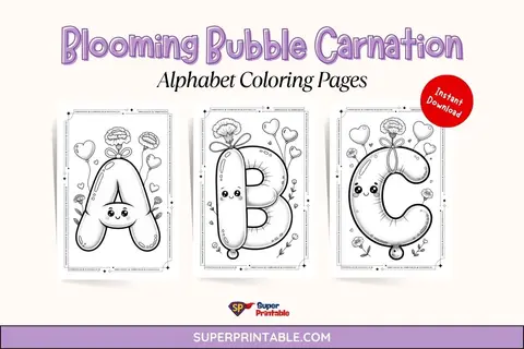 Blooming Bubble Carnation Alphabet Coloring Pages