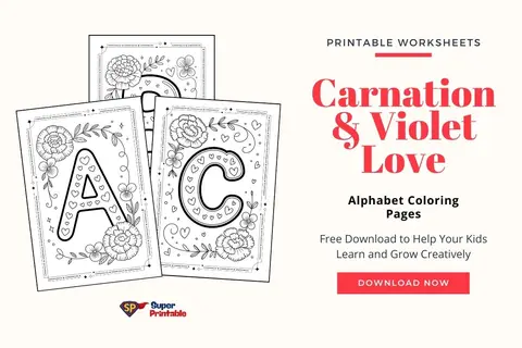 Carnation & Violet Love Alphabet Coloring Pages Feature Image