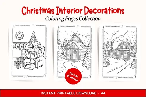 Christmas Interior Decorations Coloring Pages Feature Image