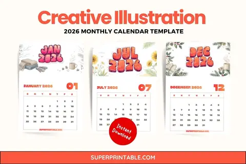 Creative Illustration 2026 Monthly Calendar Feature Image