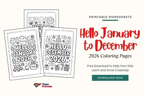 Hello January to December 2026 Coloring Pages Feature Image