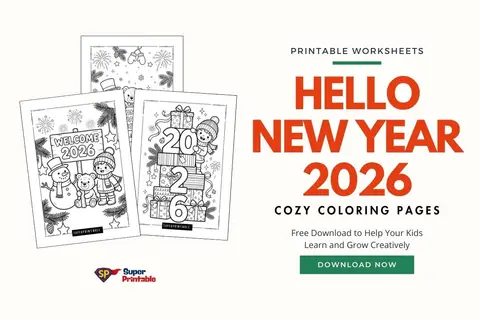 15+ Hello New Year 2026 Cozy Coloring Pages