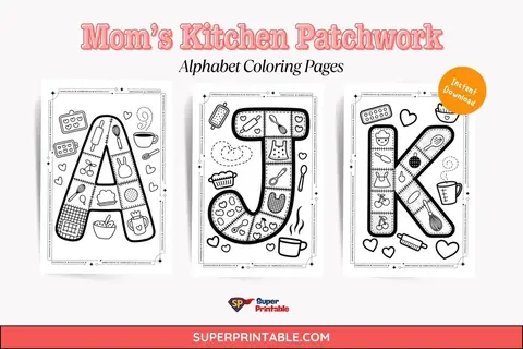 Mom’s Kitchen Patchwork Alphabet Coloring Pages