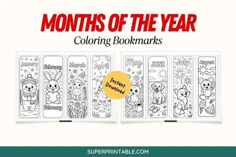 Months of The Year Coloring Bookmarks Feature Image