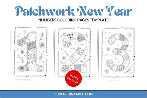 Patchwork New Year Numbers Coloring Pages Feature Image