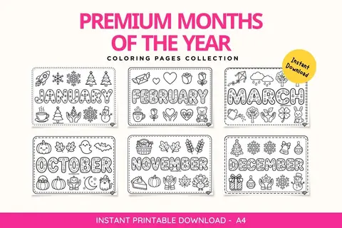 Premium Months of the Year Coloring Pages Feature Image