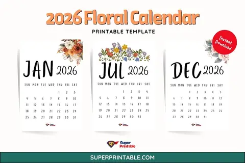 2026 Floral Calendar Printable