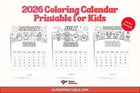2026 Coloring Calendar Printable for Kids Feature Image