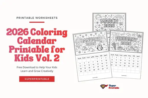 2026 Coloring Calendar Printable for Kids Vol. 2 Feature Image