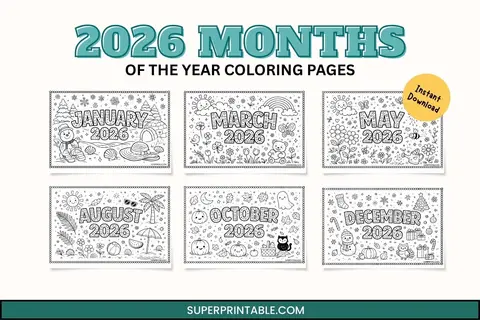 2026 Months of The Year Coloring Pages Feature Image