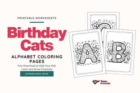 Birthday Cats Alphabet Coloring Pages Feature Image