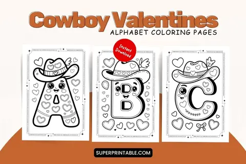 Cowboy Valentines Alphabet Coloring Pages Feature Image