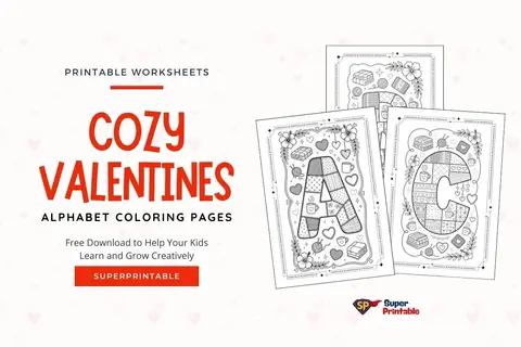 Cozy Valentines Alphabet Coloring Pages Feature Image
