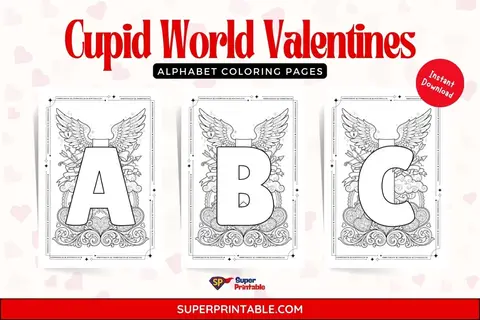 Cupid World Valentines Alphabet Coloring Pages Feature Image