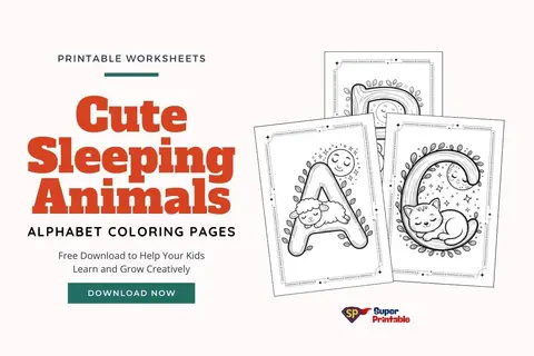 Cute Sleeping Animals Alphabet Coloring Pages
