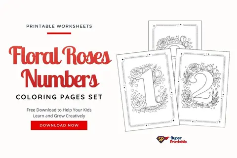 Floral Roses Numbers Coloring Pages Feature Image